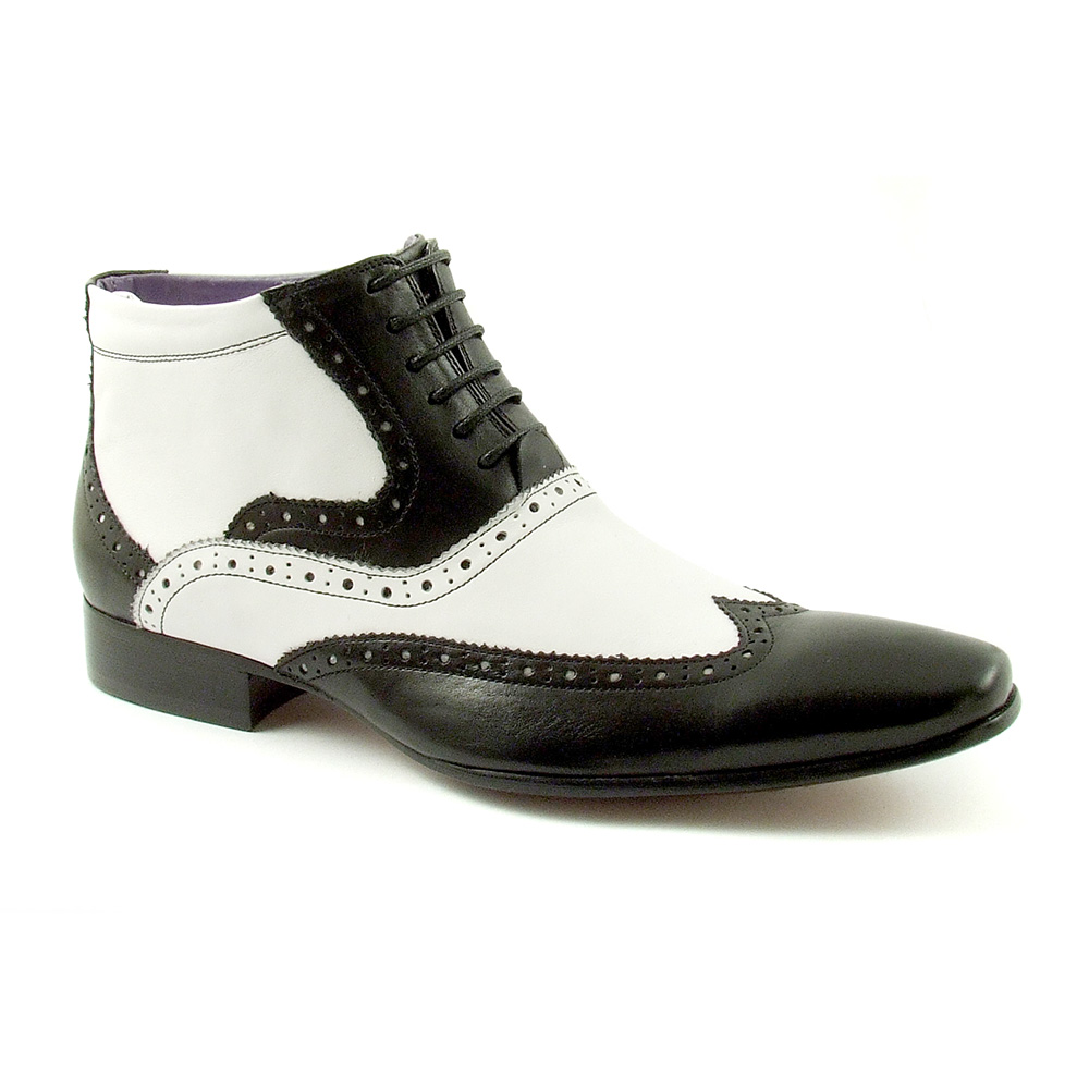 mens black and white brogues