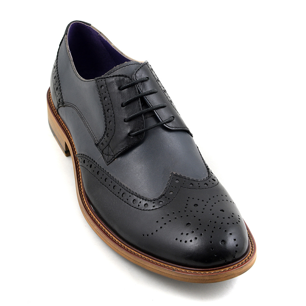 Mens Black Grey Derby Brogues 