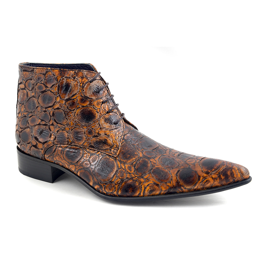 Mens Funky Brown Reptile Effect Boots 
