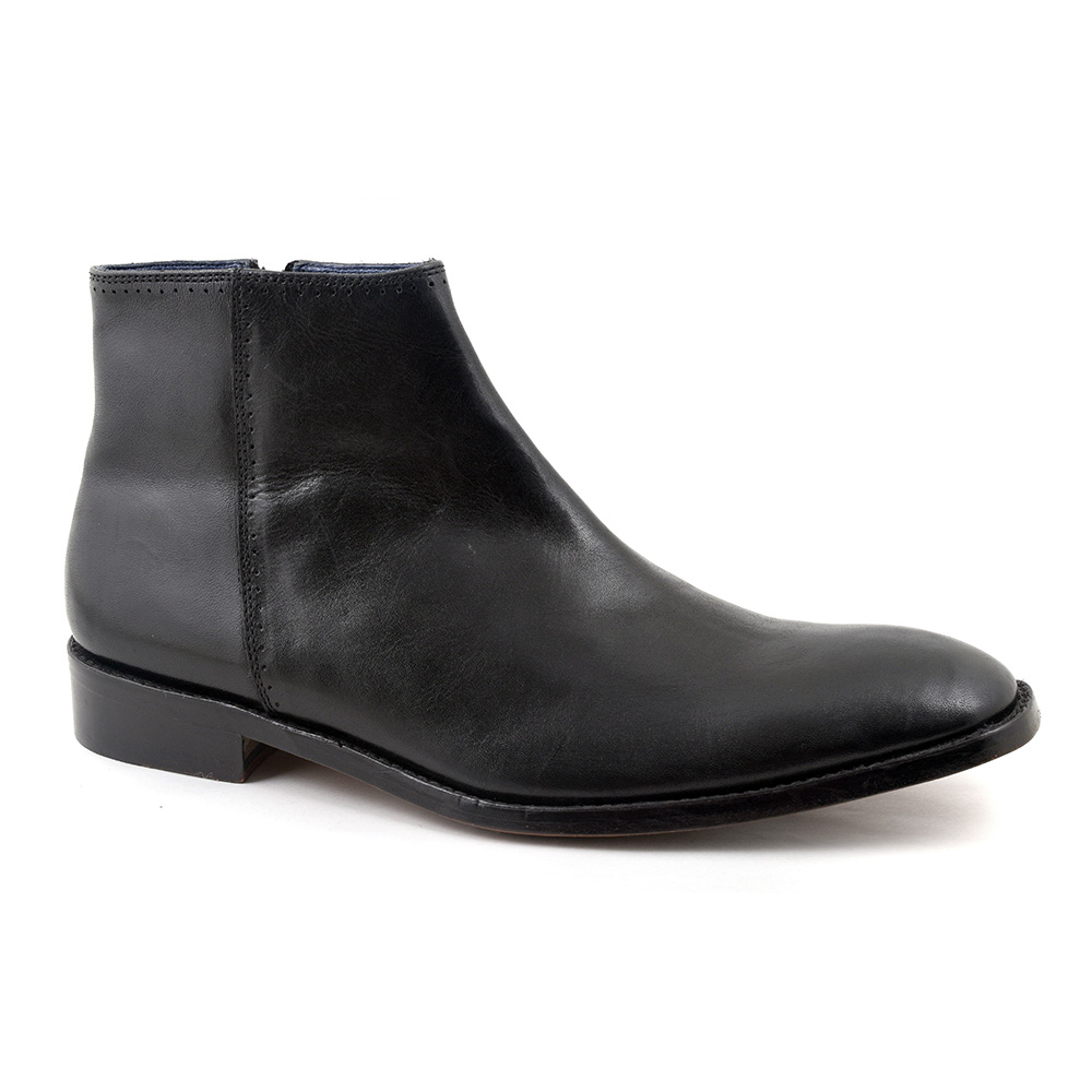 Mens Leather Sole Black Zip-Up Boots | Gucinari Style