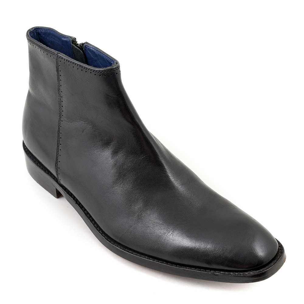 Mens Leather Sole Black Zip-Up Boots | Gucinari Style