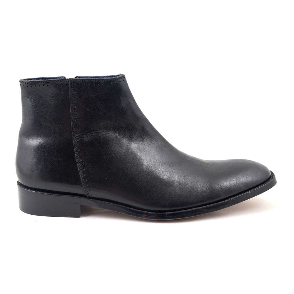 Mens Leather Sole Black Zip-Up Boots | Gucinari Style