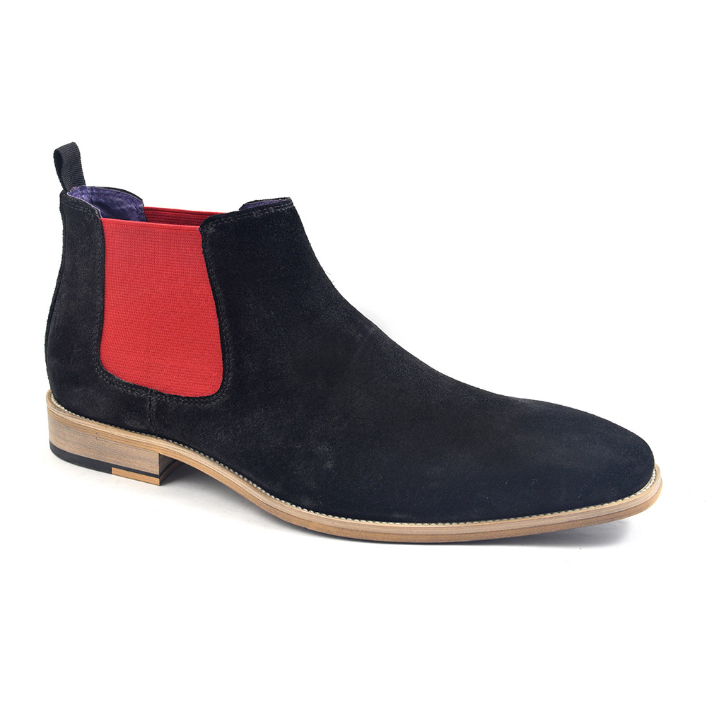 Mens Black and Red Suede Chelsea Boots 