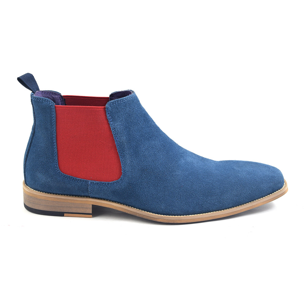 navy blue and red field boots