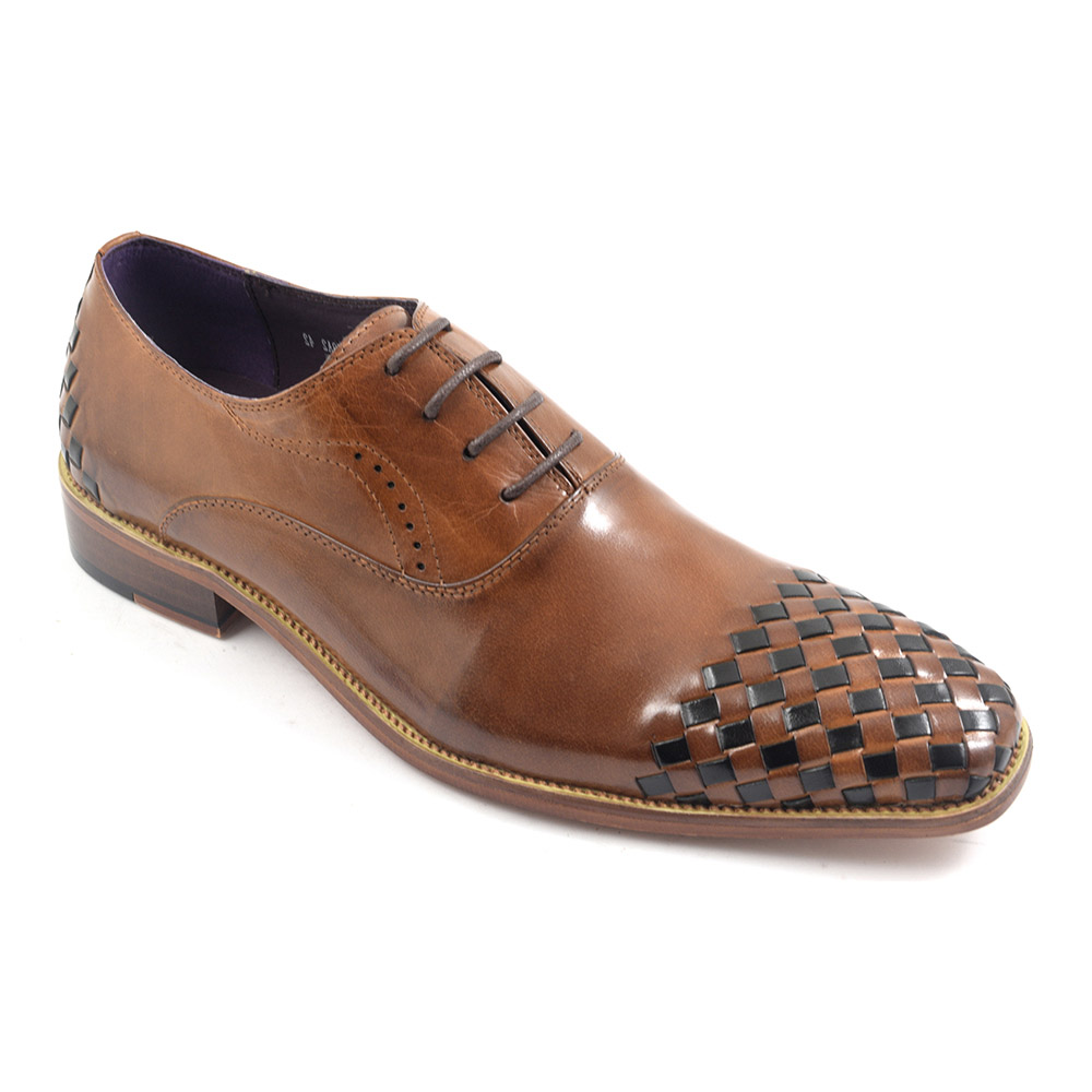 Shop Tan Dark Brown Woven Oxford Shoes | Gucinari