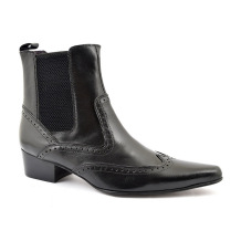 Gucinari Mens Black Leather Pointed Toe Cuban Heel Boot