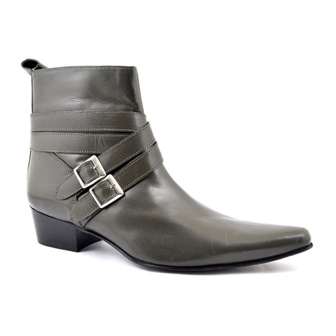 gray buckle booties