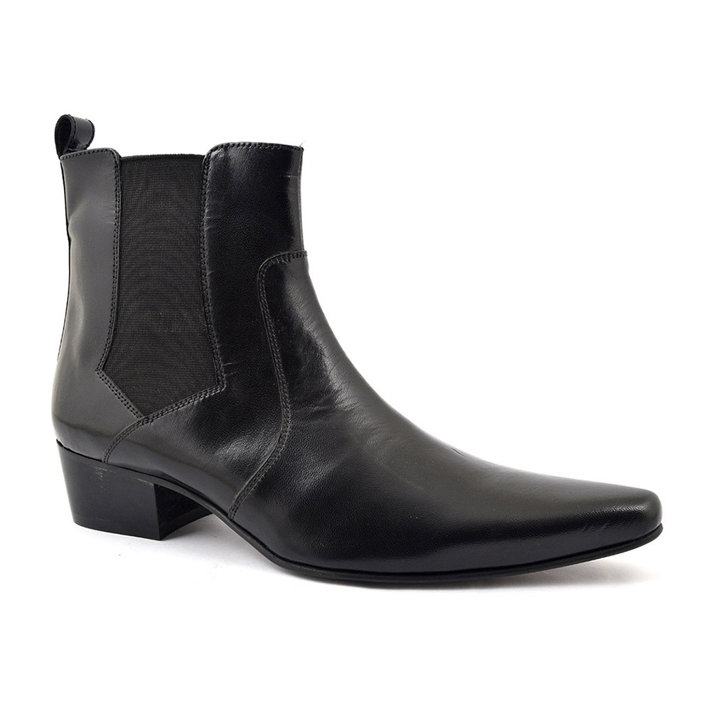 black leather pointed chelsea boots
