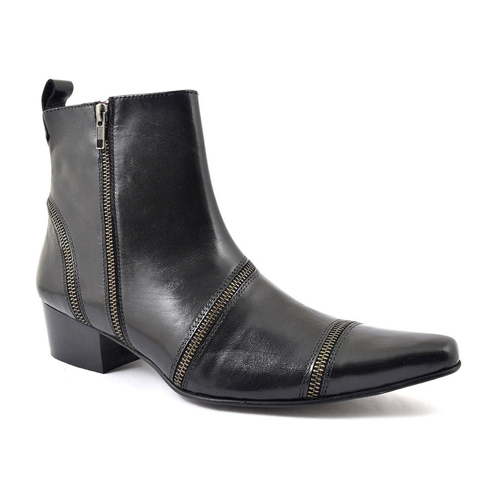 Buy Black Cuban Heel Zip-Up Beatle Boots | Gucinari Men