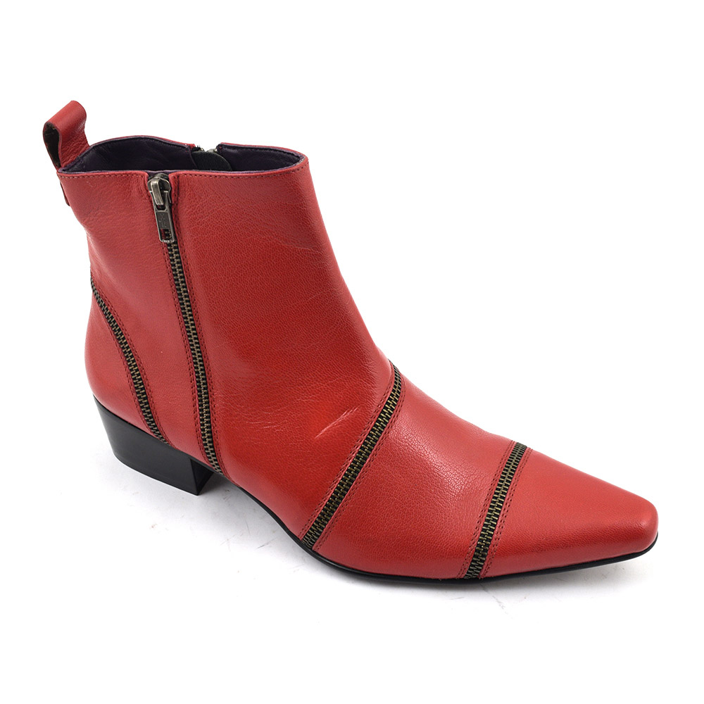 Buy Mens Red Cuban Heel Zip-Up Boot | Gucinari