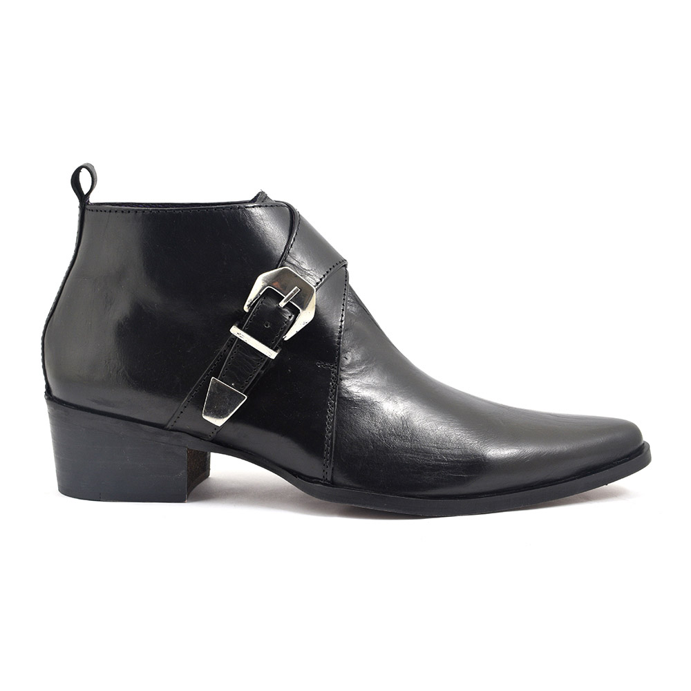 black pointed buckle boots